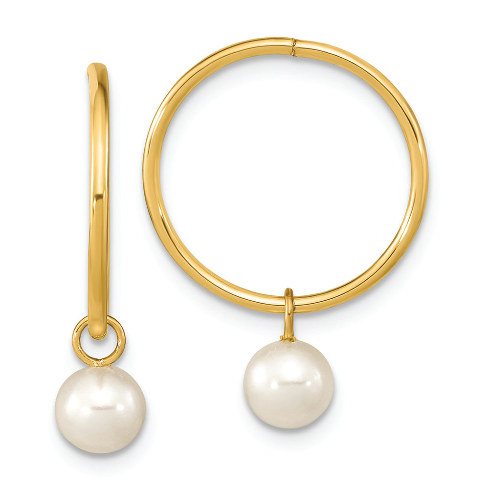 Pendientes de aro de perlas FWC blancas redondas de 14 quilates, 5-6 mm