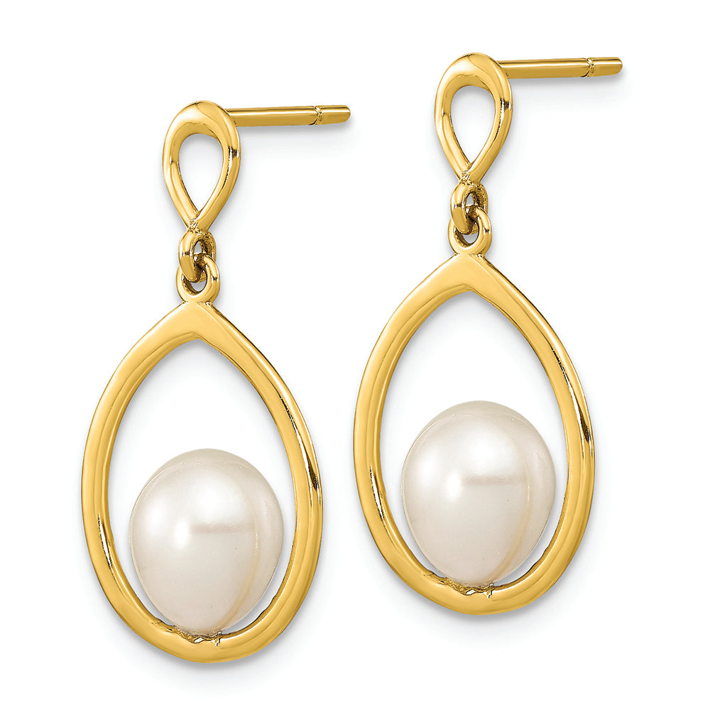 Pendientes colgantes de perlas FWC blancas en forma de lágrima de 14 quilates, 6-7 mm