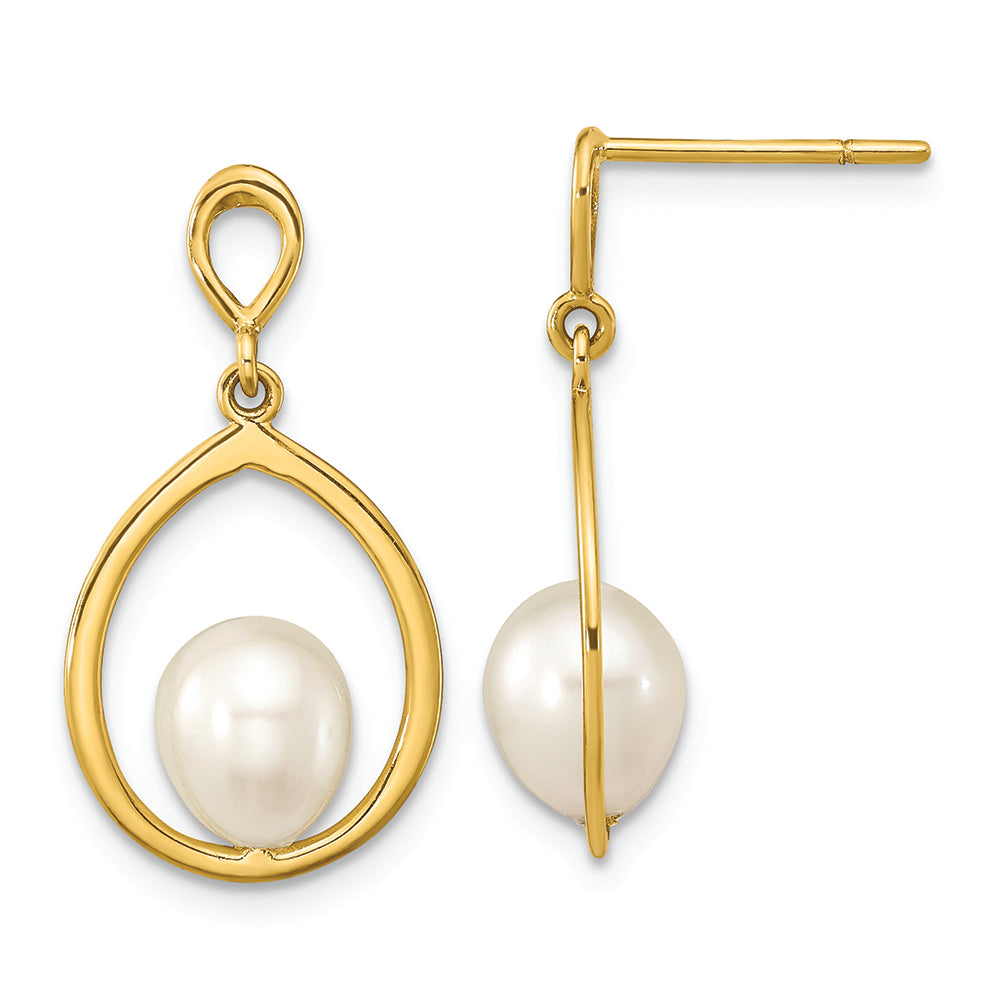 Pendientes colgantes de perlas FWC blancas en forma de lágrima de 14 quilates, 6-7 mm