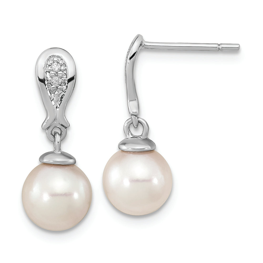 Aretes Colgantes con Perla Akoya Blanca en Oro Blanco de 14k