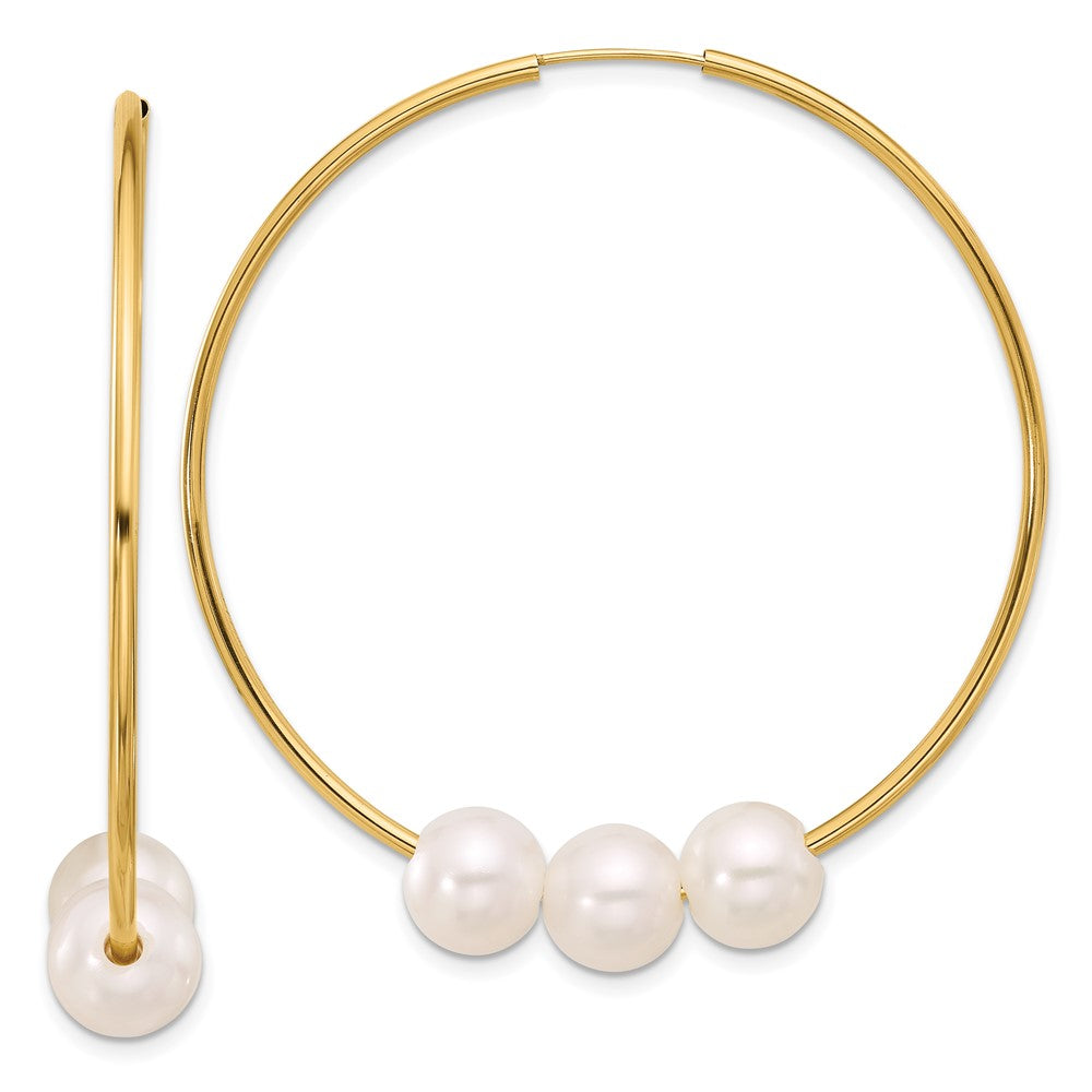 Pendientes de aro infinito con perlas cultivadas de agua dulce, redondas, blancas, de 14 quilates, 8 a 9 mm