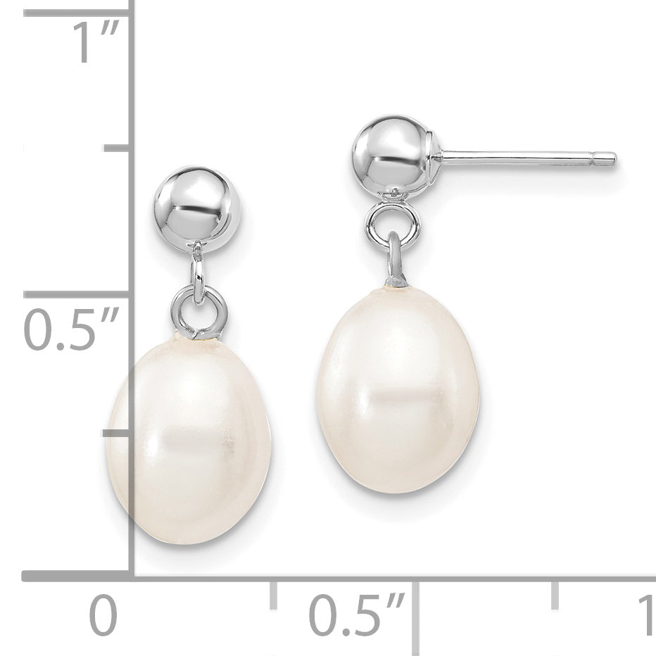 Pendientes colgantes de perlas cultivadas de agua dulce de arroz blanco de 14kw y 7-8 mm