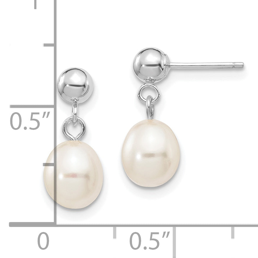 Pendientes colgantes de perlas cultivadas de agua dulce de arroz blanco de 14kw y 6-7 mm