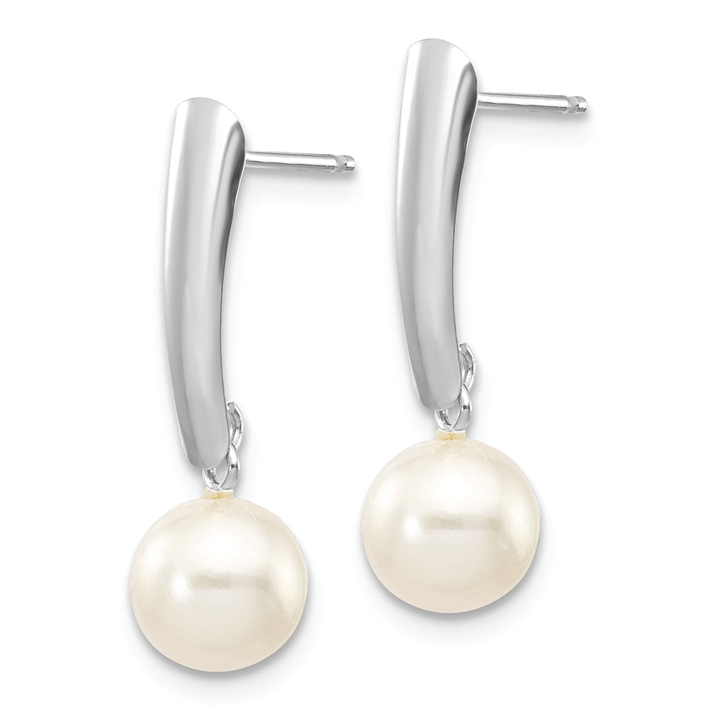 Pendientes colgantes de perlas FWC blancas redondas de 6 a 7 mm de oro blanco de 14 quilates