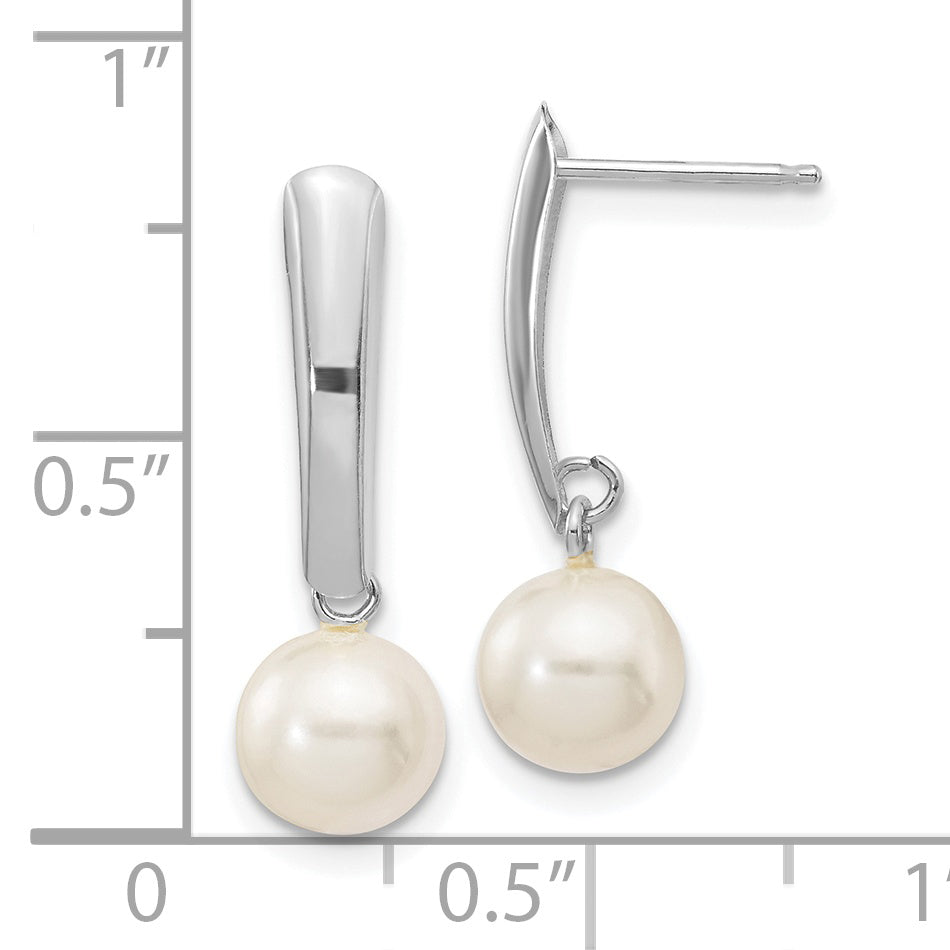 Pendientes colgantes de perlas FWC blancas redondas de 6 a 7 mm de oro blanco de 14 quilates