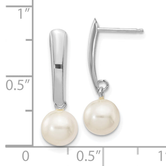 Pendientes colgantes de perlas FWC blancas redondas de 6 a 7 mm de oro blanco de 14 quilates