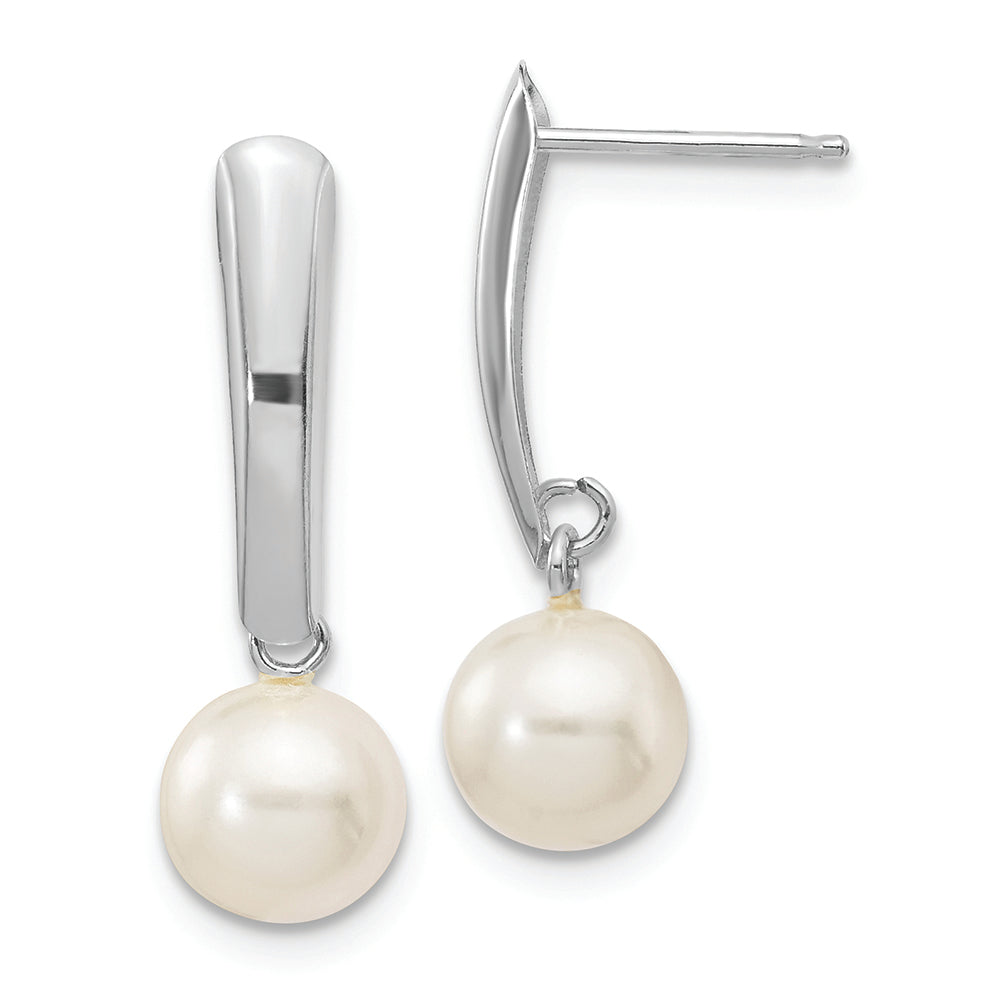 Pendientes colgantes de perlas FWC blancas redondas de 6 a 7 mm de oro blanco de 14 quilates