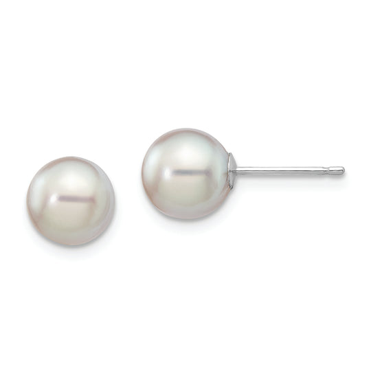 Aretes de Perlas Cultivadas Akoya en Agua Salada Grises Redondas de 7-8 mm en Oro Blanco de 14k