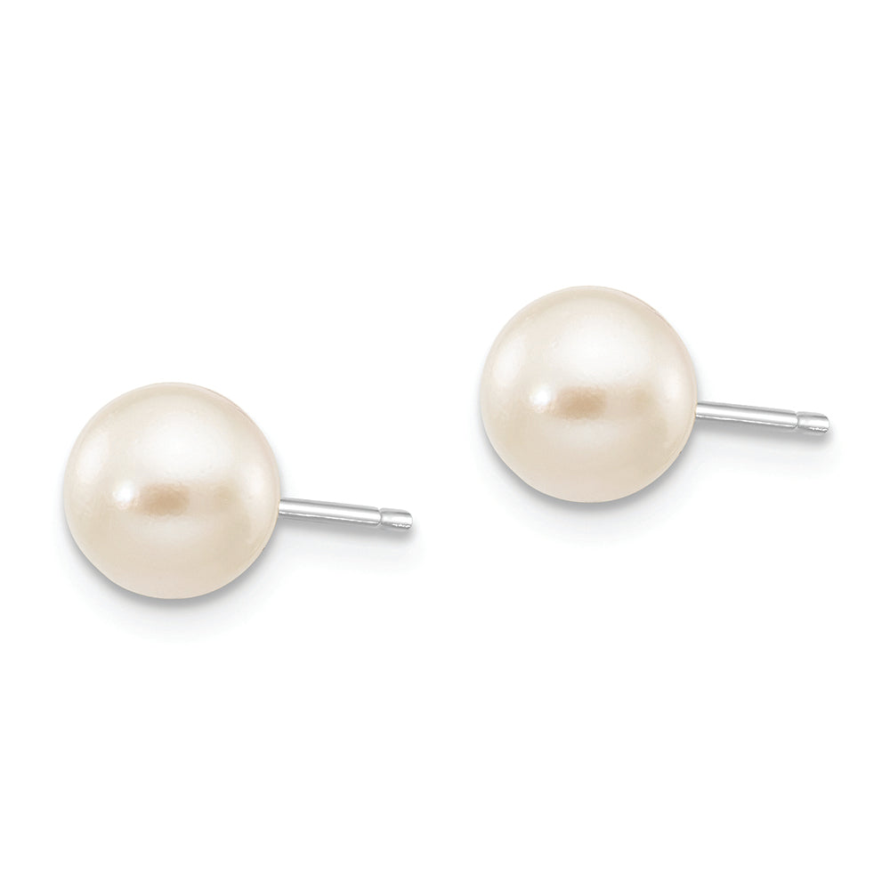 Aretes con Perlas Cultivadas Akoya de Agua Salada Blancas Redondas de 6 a 7 mm en Oro Blanco de 14k