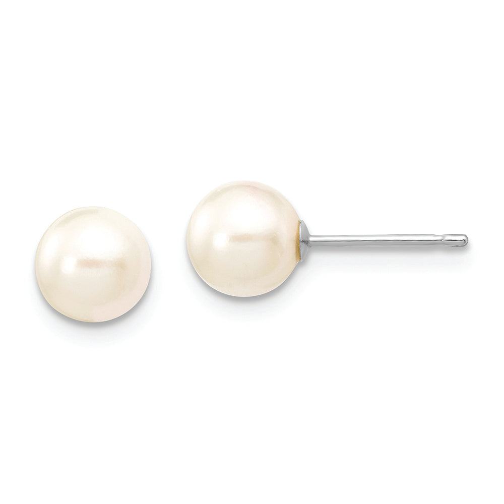 Aretes con Perlas Cultivadas Akoya de Agua Salada Blancas Redondas de 6 a 7 mm en Oro Blanco de 14k