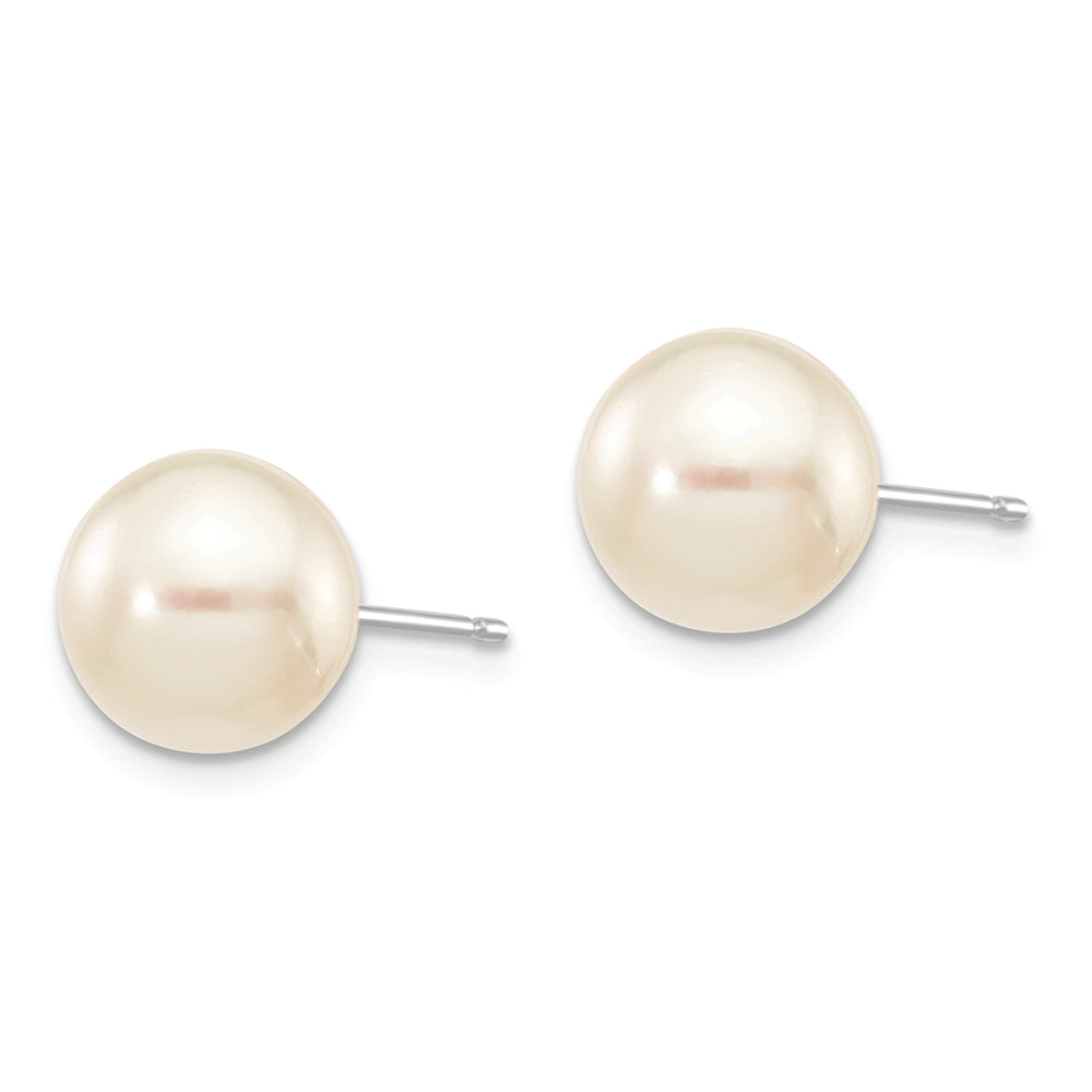 Aretes con Perlas Cultivadas Akoya de Agua Salada Blancas Redondas de 8 a 9 mm en Oro Blanco de 14k