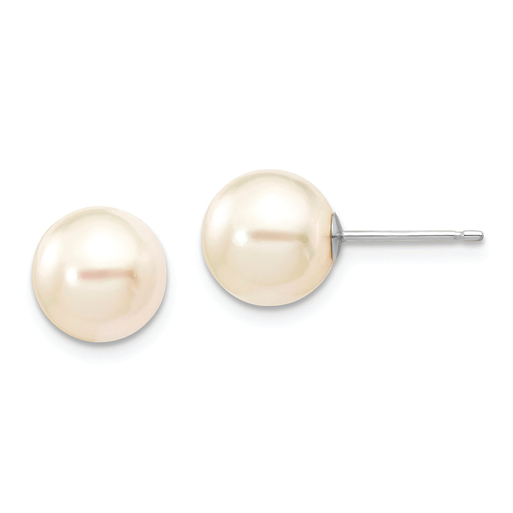 Aretes con Perlas Cultivadas Akoya de Agua Salada Blancas Redondas de 8 a 9 mm en Oro Blanco de 14k