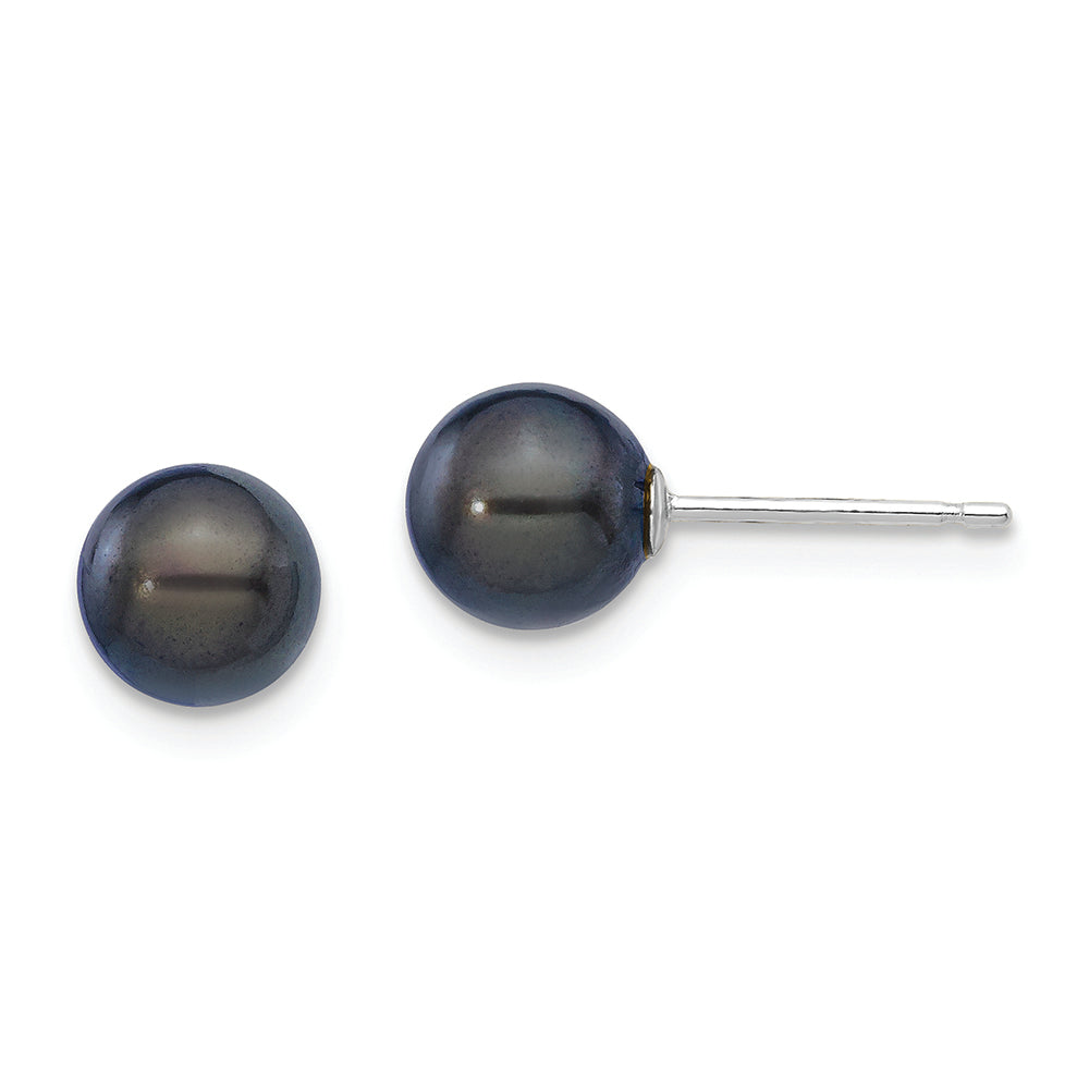 Aretes con Perlas Cultivadas Akoya de Agua Salada Negras Redondas de 6 a 7 mm en Oro Blanco de 14k