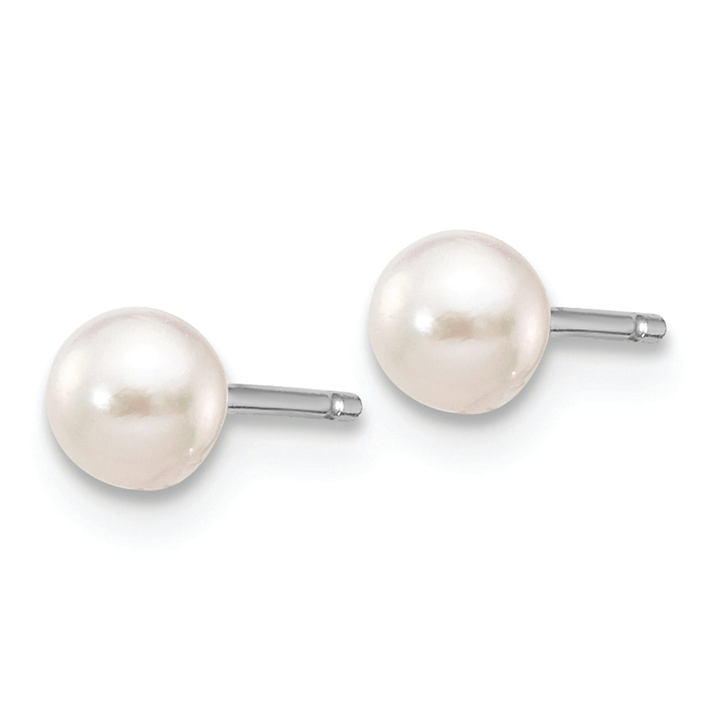 Aretes con Perlas Cultivadas Akoya de Agua Salada Blancas Redondas de 3 a 4 mm en Oro Blanco de 14k