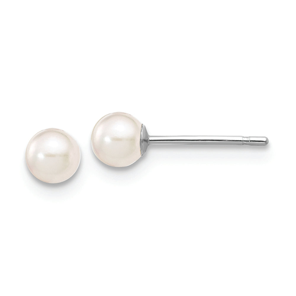 Aretes con Perlas Cultivadas Akoya de Agua Salada Blancas Redondas de 3 a 4 mm en Oro Blanco de 14k