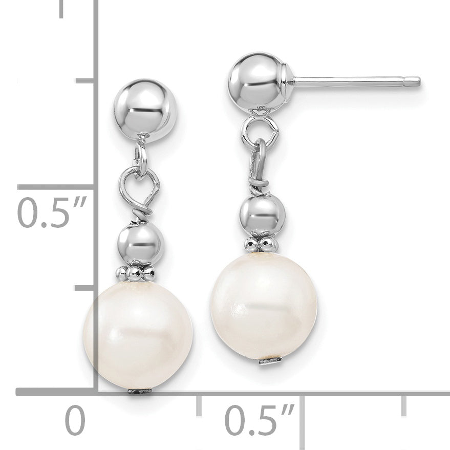 Pendientes colgantes de perlas cultivadas de agua dulce semicirculares blancas de 14kw y 7-8 mm
