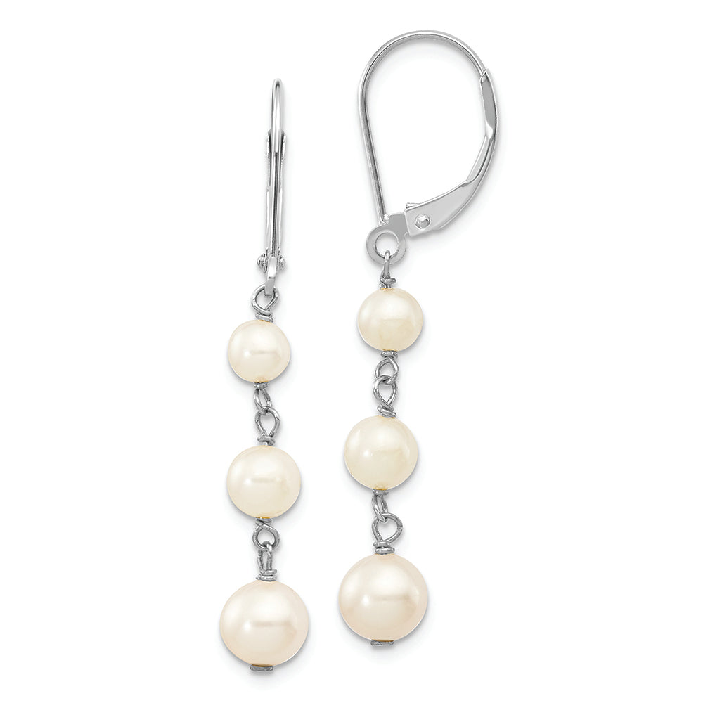 Pendientes colgantes de perlas cultivadas de agua dulce, blancas, casi redondas, de 14 KW, 4-6 mm