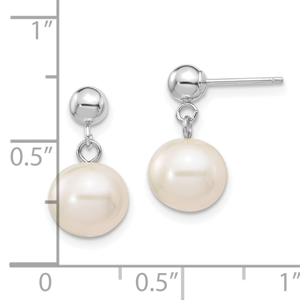 Pendientes colgantes de perlas cultivadas de agua dulce, redondas, blancas, de 14kw, 8-8,5 mm