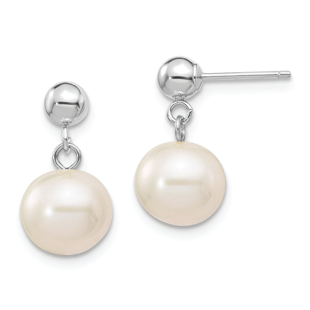 Pendientes colgantes de perlas cultivadas de agua dulce, redondas, blancas, de 14kw, 8-8,5 mm