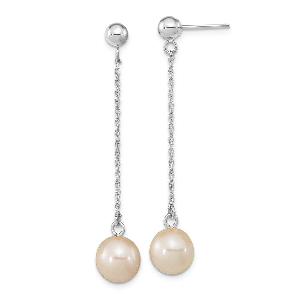 Pendientes colgantes de perlas cultivadas de agua dulce, redondas, blancas, de 14 kw, 7-8 mm