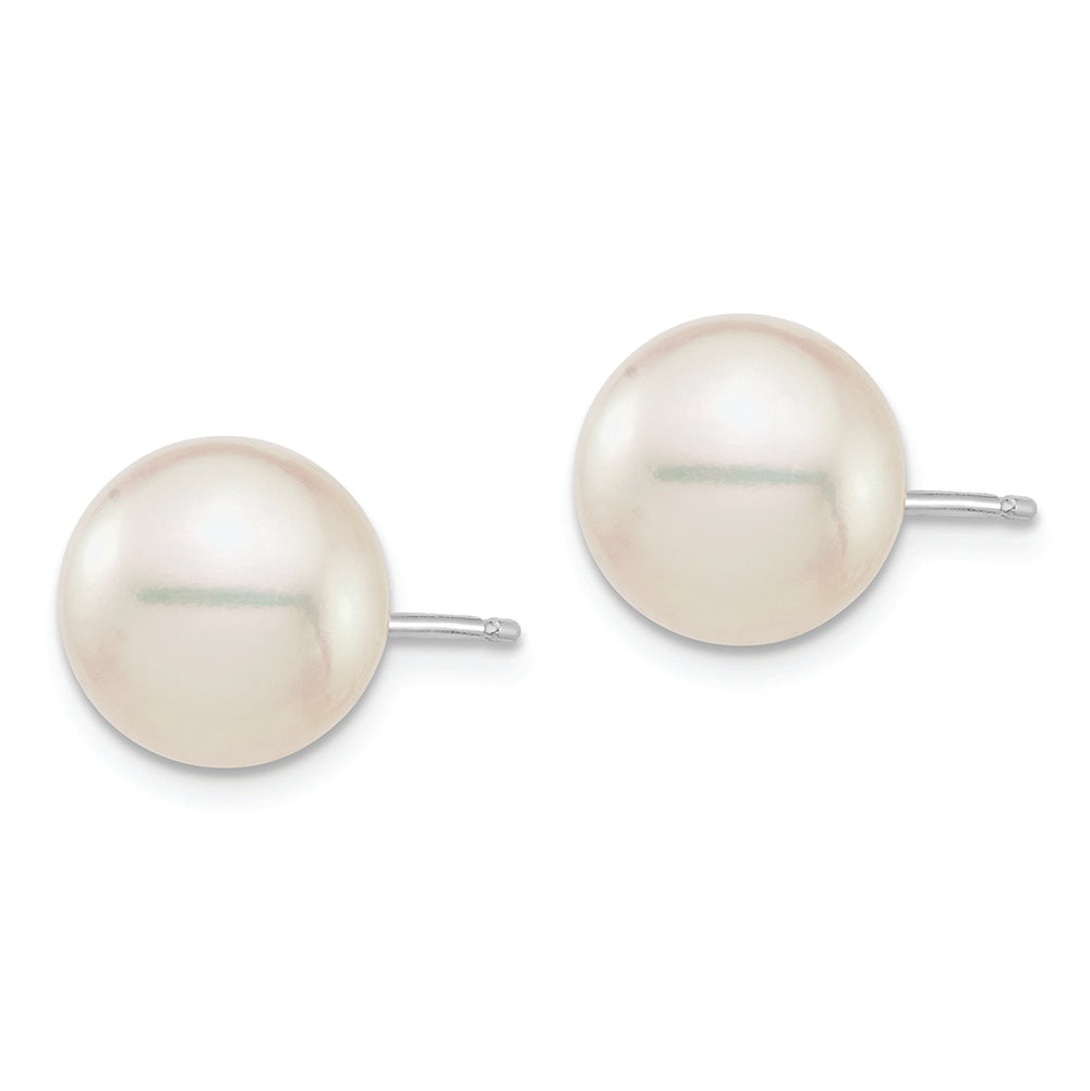 Aretes con Perlas Cultivadas Akoya de Agua Salada Blancas Redondas de 9 a 10 mm en Oro Blanco de 14k