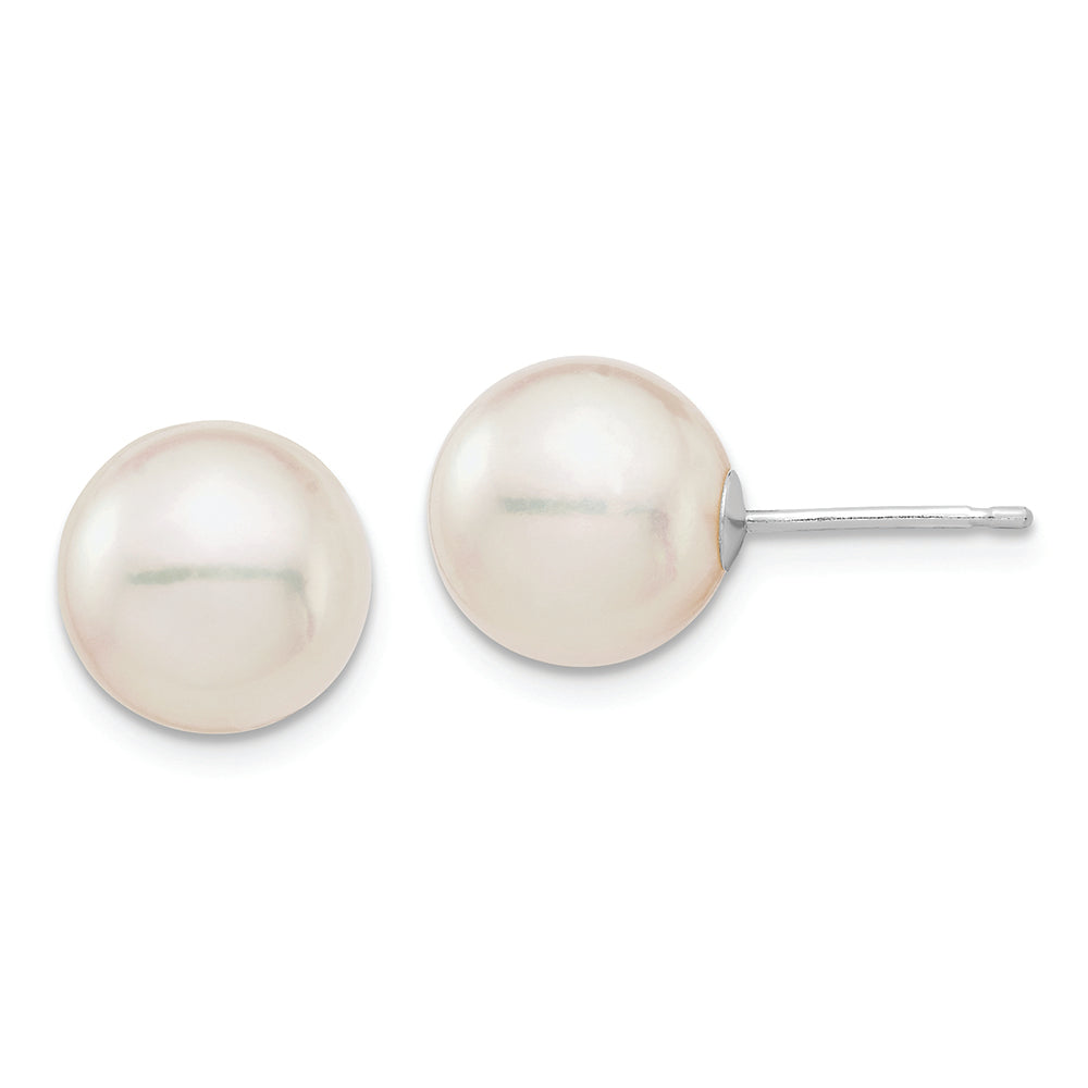 Aretes con Perlas Cultivadas Akoya de Agua Salada Blancas Redondas de 9 a 10 mm en Oro Blanco de 14k