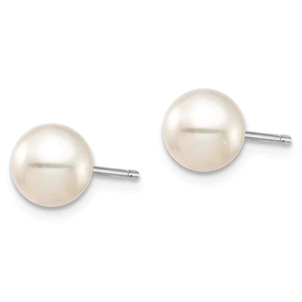 Juego de 2 aretes de perlas FWC redondas blancas y negras de 6 a 7 mm de oro blanco de 14 quilates