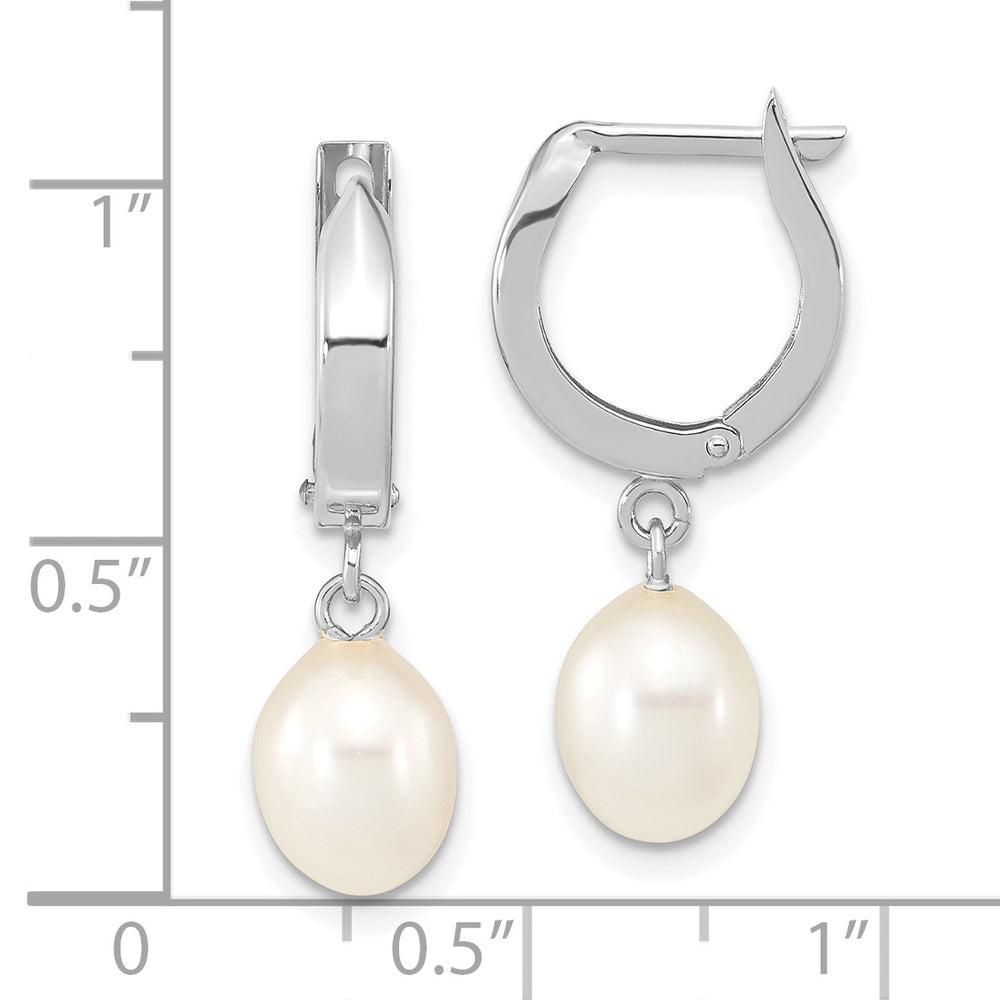 Pendientes colgantes de aro con perlas FWC blancas en forma de lágrima de oro blanco de 14 quilates de 6 a 7 mm