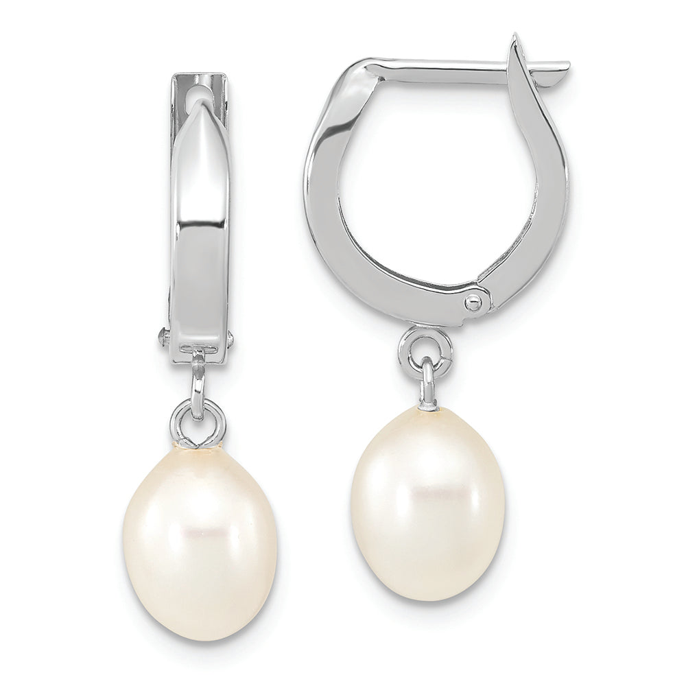 Pendientes colgantes de aro con perlas FWC blancas en forma de lágrima de oro blanco de 14 quilates de 6 a 7 mm