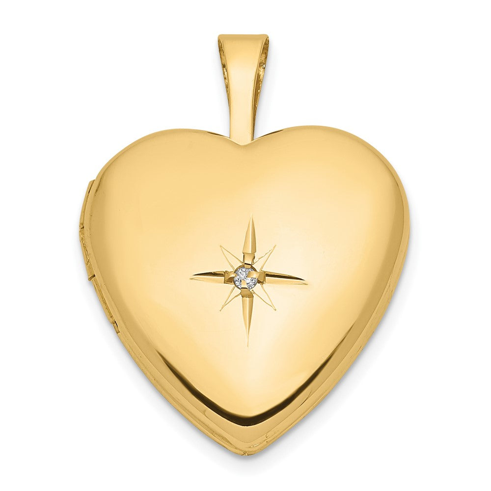 Medallón de corazón con estrella de diamantes 14k 16mm con .01ct.