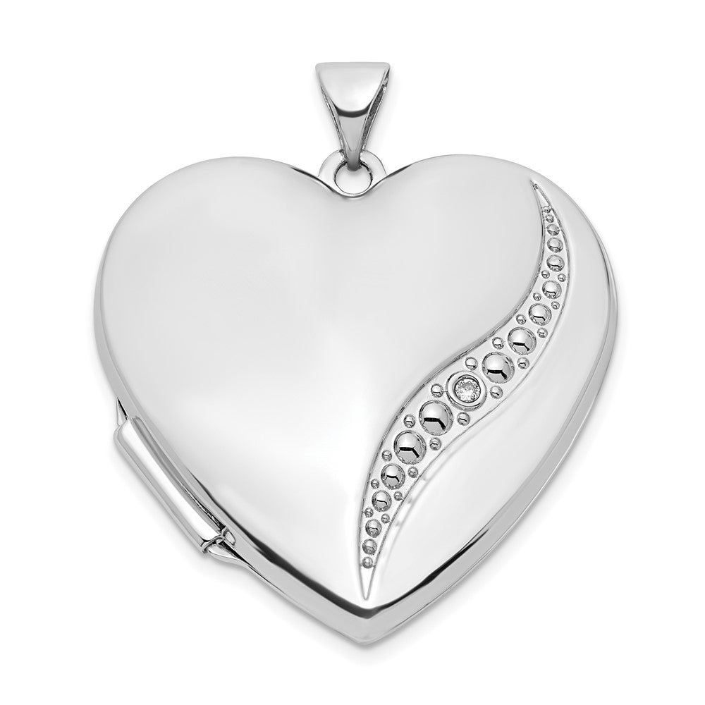 Medallón en forma de corazón de 27 mm con diamantes ondulados en oro blanco de 14 k