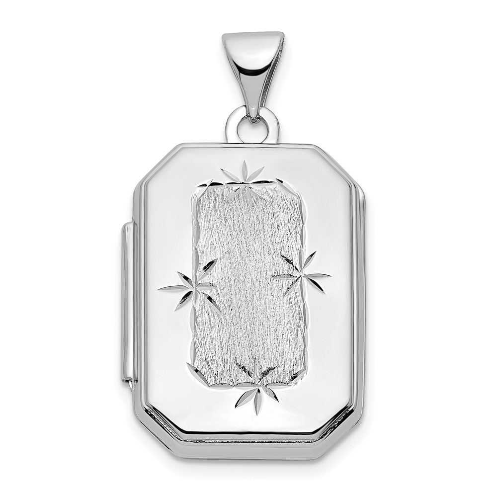 Medallón rectangular cepillado de oro blanco de 14 k con talla de diamante de 20 mm