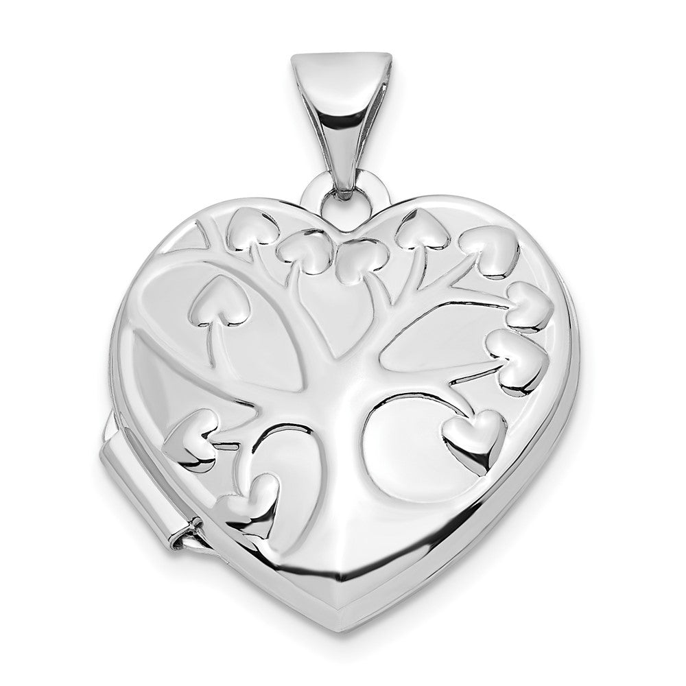 Medallón de corazón de 18 mm en forma de árbol de oro blanco de 14 k