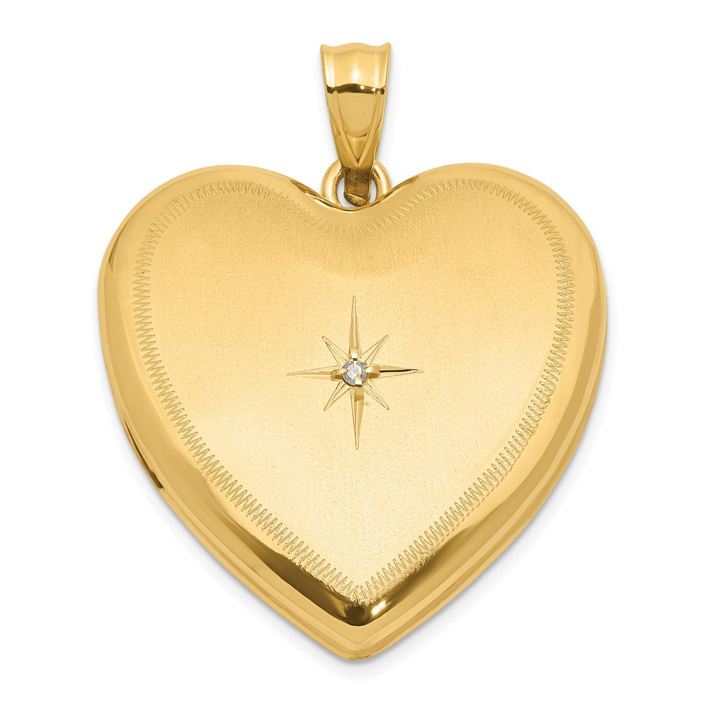 Medallón de corazón de diamante pulido y satinado de 14 quilates y 24 mm