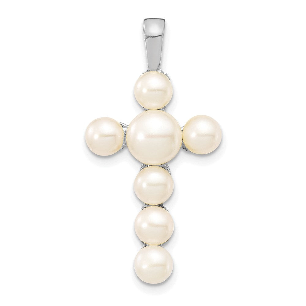 Colgante de cruz de perlas FWC con botón blanco de 14 KW, 4-5 mm y 5-6 mm
