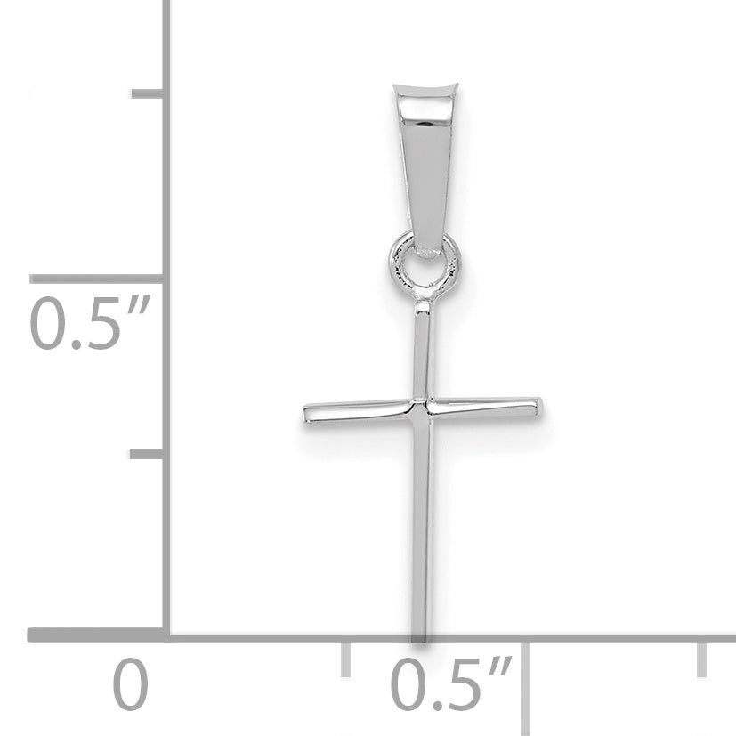 Colgante sólido de cruz pulida de oro blanco de 14 k