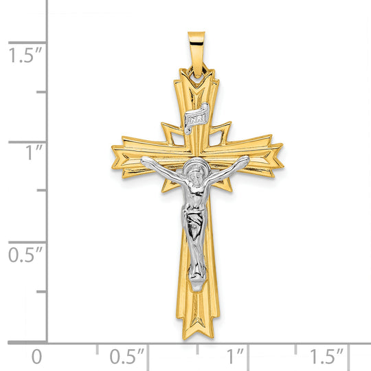 Colgante de crucifijo INRI de lujo sólido pulido en dos tonos de 14 k