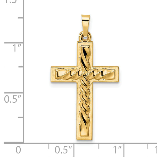 Colgante de cruz hueca pulida y retorcida de 14 k