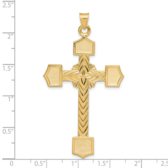 Colgante de cruz de diseño elegante sólido pulido de 14 k