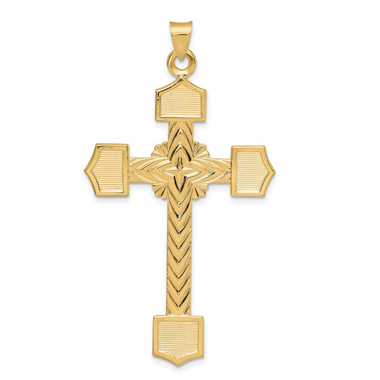 Colgante de cruz de diseño elegante sólido pulido de 14 k