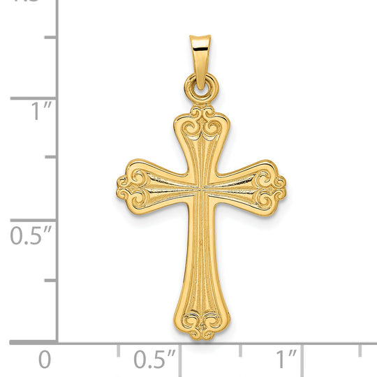 Colgante de cruz de diseño elegante sólido pulido de 14 k