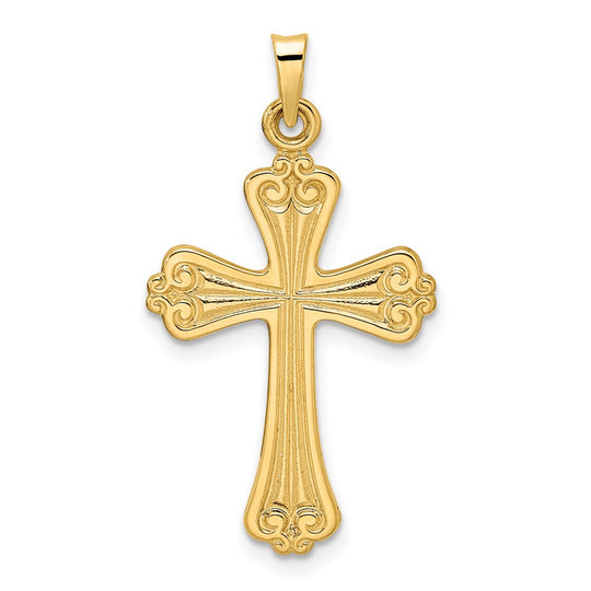 Colgante de cruz de diseño elegante sólido pulido de 14 k