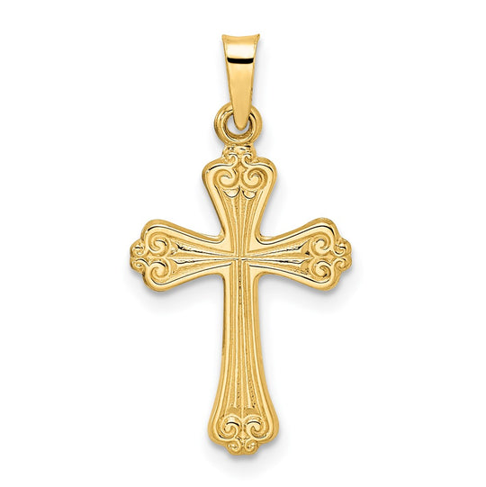 Colgante de cruz de diseño elegante sólido pulido de 14 k