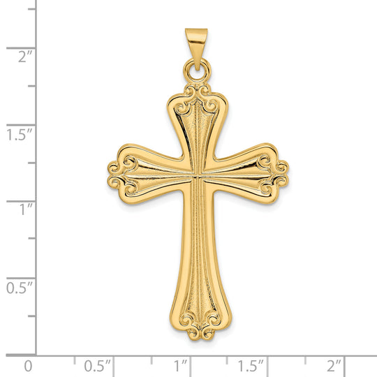 Colgante de cruz elegante sólido pulido de 14 k