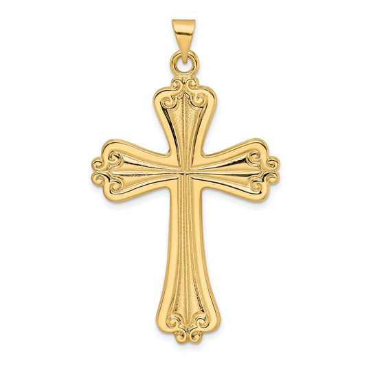 Colgante de cruz elegante sólido pulido de 14 k