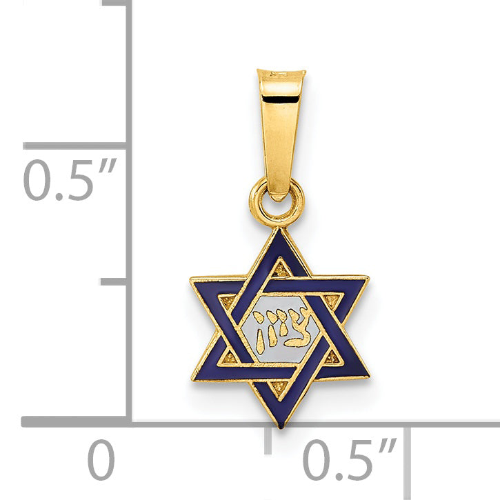 Colgante de estrella de David maciza pulida y esmaltada de 14 quilates.