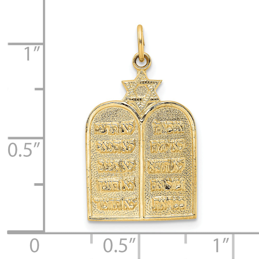 Colgante de estrella y diez mandamientos sólidos pulidos de 14 k