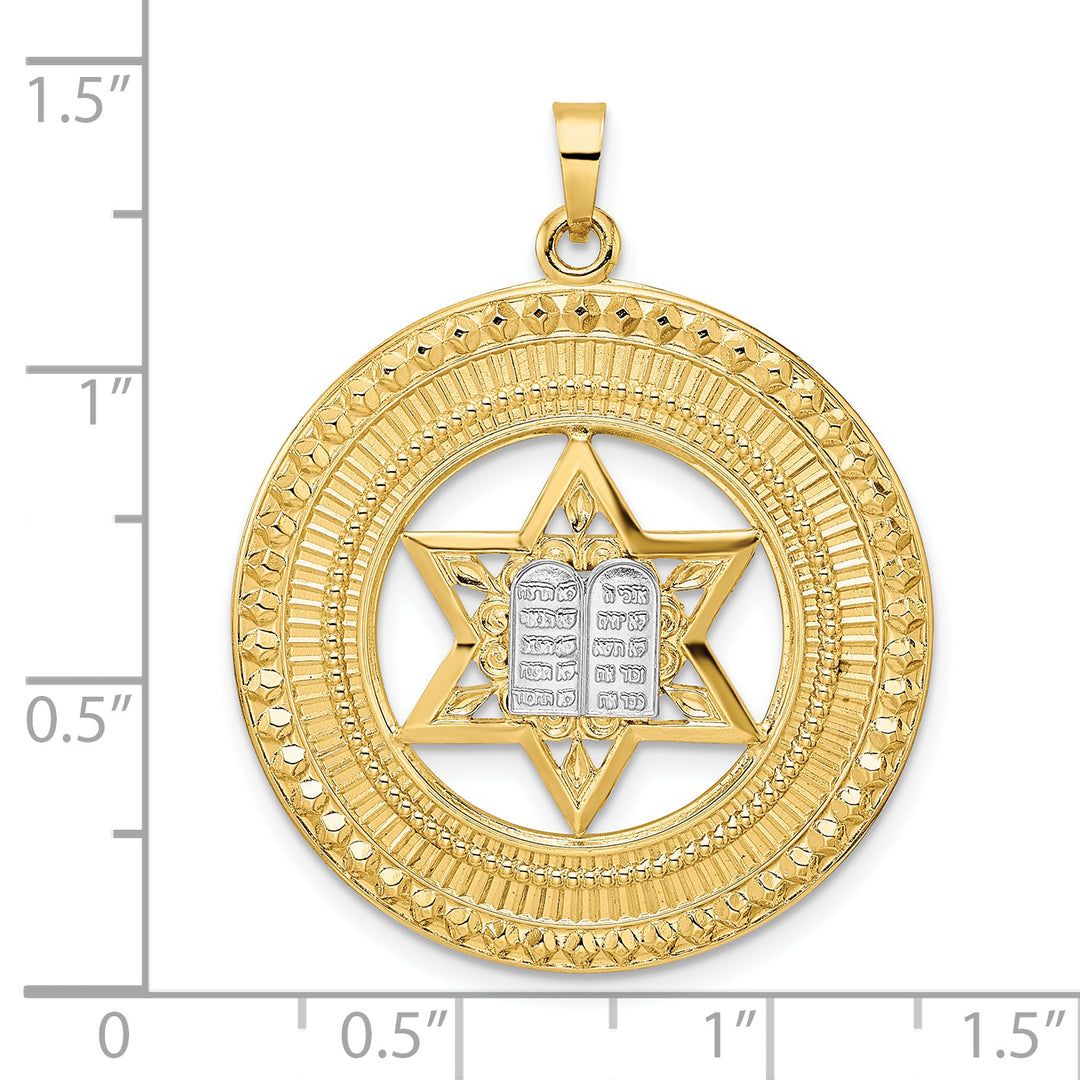 Colgante con marco interior de Torá y estrella sólida de dos tonos de 14 k