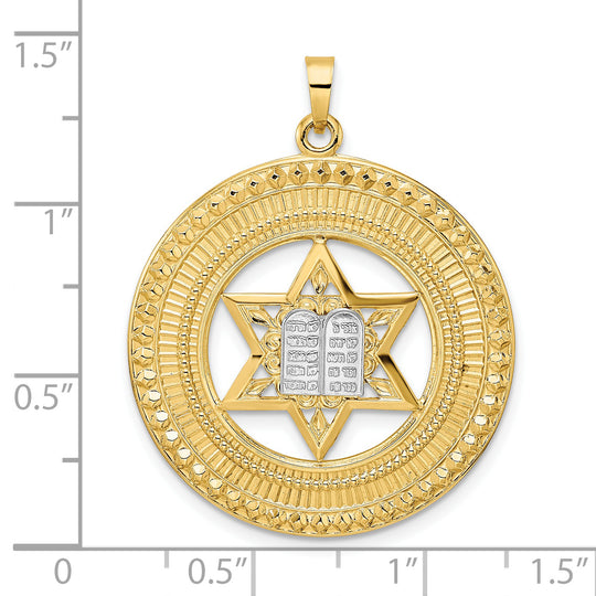 Colgante con marco interior de Torá y estrella sólida de dos tonos de 14 k