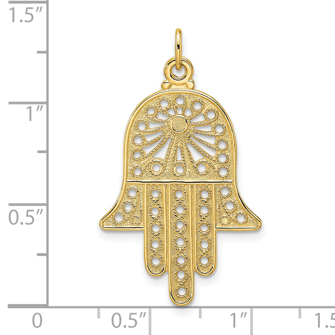 Colgante Hamsa de filigrana sólida pulida de 14k